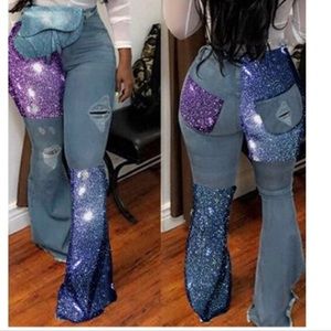 Brand New  Burg and black glitter wide leg jeans.